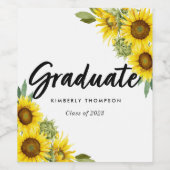 Graduation Party Script Celebration Sonnenblumen C Weinetikett (Einzelnes Label)