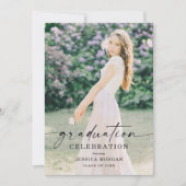 Graduation Party Script mit Foto Greenery Einladung (Vorderseite)