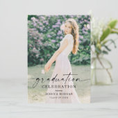 Graduation Party Script mit Foto Greenery Einladung (Stehend Vorderseite)