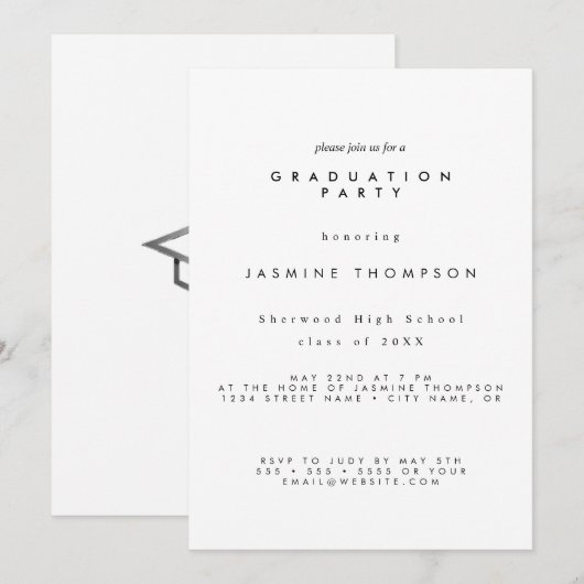 Graduation Party Simple Elegant Invite Feiertagskarte (Vorne/Hinten)