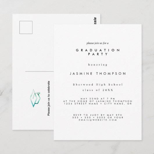 Graduation Party Simple Elegant Invite Postkarte (Vorne/Hinten)
