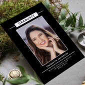 Graduation Party Simple Modern Script Foto Black Einladung