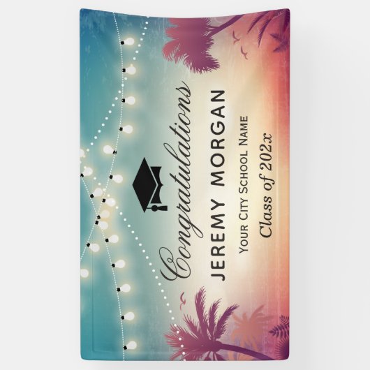 Graduation Party String Lights Summer Palm Trees Banner (Vertikal)