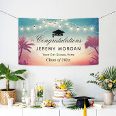 Graduation Party String Lights Summer Palm Trees Banner