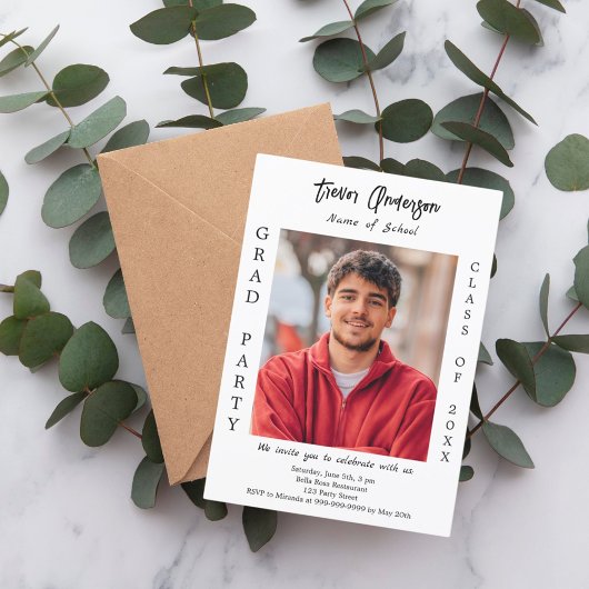 Graduation Party white black Foto class of 2025 Einladung