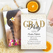 Graduation Party White Black Gold Glitzer Foto Einladung