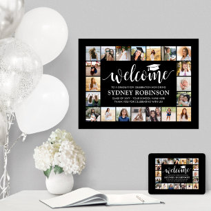 Graduation Party Willkommen 20 Foto Collage Black Poster