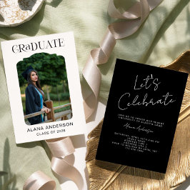 Graduation Photo Announcement Modern Party Black Ankündigung