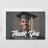 Graduation Photo Bold Script Overlay Graduate Dankeskarte (Vorderseite)
