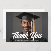 Graduation Photo Bold Script Overlay Graduate Dankeskarte (Vorne/Hinten)