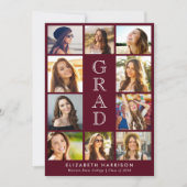 Graduation Photo Collage Burgundy Ankündigung (Vorderseite)