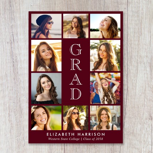 Graduation Photo Collage Burgundy Ankündigung