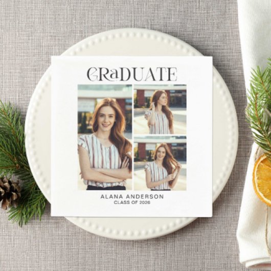 Graduation Photo Collage Modern Elegant Serviette