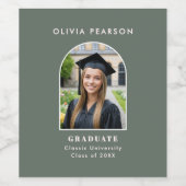 Graduation Photo Elegant Minimalist Sage Green  Weinetikett (Einzelnes Label)
