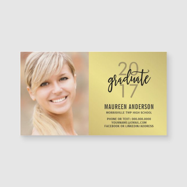 Graduation Photo Grad Name Cards Faux Gold Foil Magnetkarte (Vorderseite)