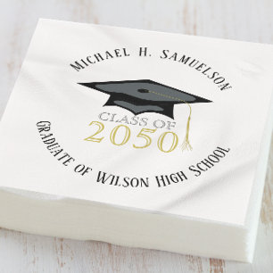 Graduation Photo Modern Minimalist Black Gold Serviette