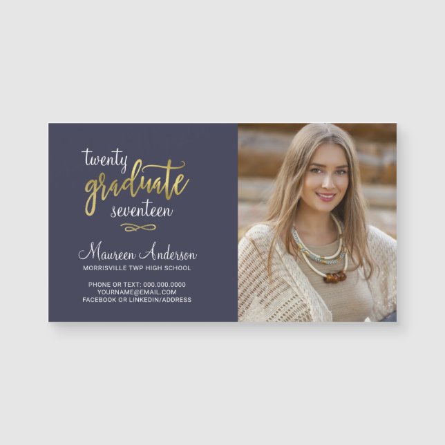 Graduation Photo Name Cards Faux Gold Foil Accents Magnetkarte (Vorderseite)