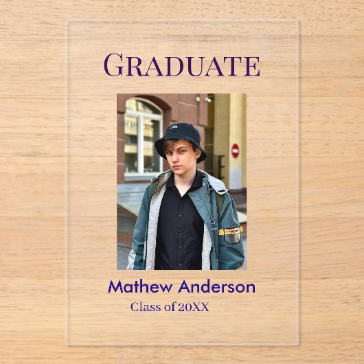 Graduation photo name class of 20XX blue simple bo Acryleinladungen (Vorderseite)