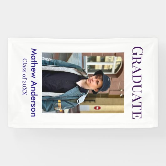 Graduation photo name class of 20XX blue simple bo Banner (Horizontal)