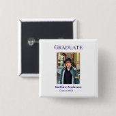 Graduation photo name class of 20XX blue simple bo Button (Vorne & Hinten)