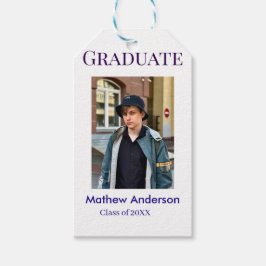 Graduation photo name class of 20XX blue simple bo Geschenkanhänger