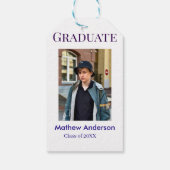 Graduation photo name class of 20XX blue simple bo Geschenkanhänger (Rückseite)