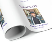 Graduation photo name class of 20XX blue simple bo Geschenkpapier (Rolleneckpunkt)