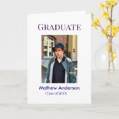 Graduation photo name class of 20XX blue simple bo Karte (Gelbe Blume)