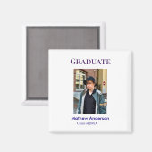 Graduation photo name class of 20XX blue simple bo Magnet (Vorderseite/Rückseite)