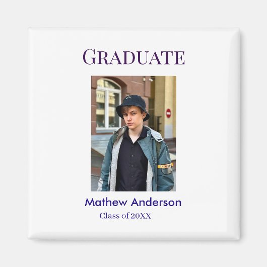 Graduation photo name class of 20XX blue simple bo Magnet (Vorne)