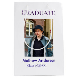 Graduation photo name class of 20XX blue simple bo Mittlere Geschenktüte
