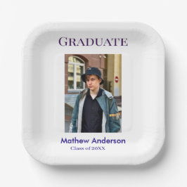 Graduation photo name class of 20XX blue simple bo Pappteller
