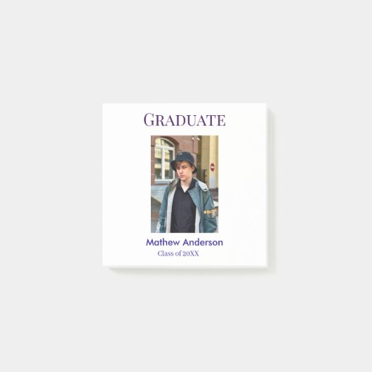 Graduation photo name class of 20XX blue simple bo Post-it Klebezettel (Vorderseite)
