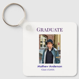 Graduation photo name class of 20XX blue simple bo Schlüsselanhänger