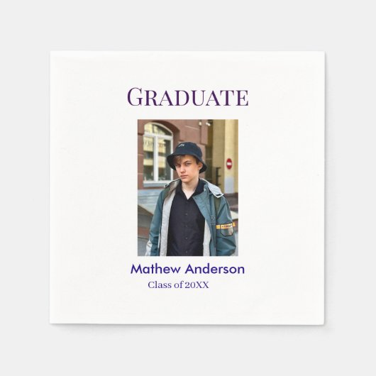 Graduation photo name class of 20XX blue simple bo Serviette (Vorderseite)