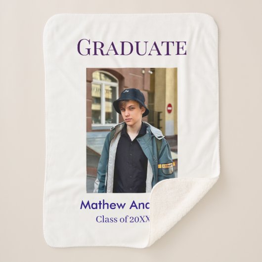 Graduation photo name class of 20XX blue simple bo Sherpadecke (Vorderseite)
