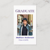 Graduation photo name class of 20XX blue simple bo Visitenkarte (Rückseite)