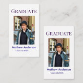 Graduation photo name class of 20XX blue simple bo Visitenkarte (Vorne/Hinten)