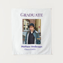 Graduation photo name class of 20XX blue simple bo Wandteppich