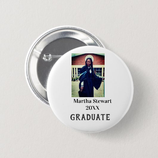 Graduation photo name year class university simple button (Vorne & Hinten)