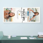 Graduation Photo White and Gold Modern Script Banner (Messe)