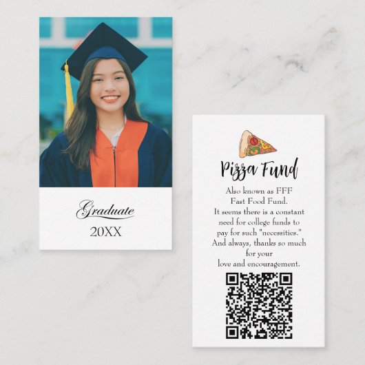 Graduation "Pizza Fund" for college Enclosure card Visitenkarte (Vorne/Hinten)