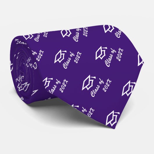 Graduation Purple Cap Icon Pattern Class Year Bold Krawatte (Gerollt)