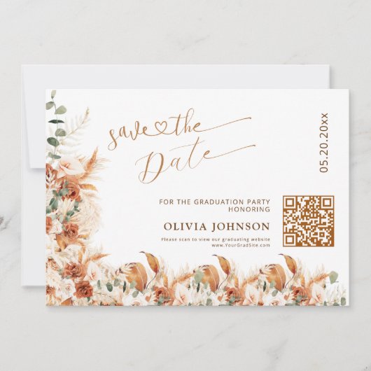 Graduation Save the Date QR Code | Boho Pampass (Vorderseite)