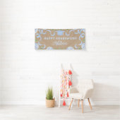 Graduation Sign, Kraft Colored Blue Hydrangea Banner (Insitu)
