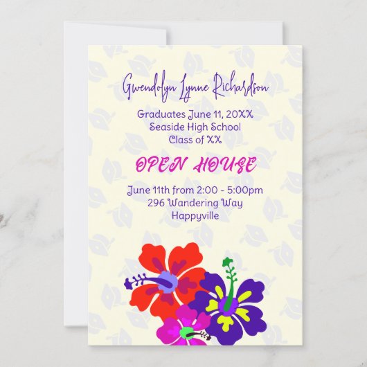 Graduation Tropical Hibiscus Open House Invitation (Vorderseite)
