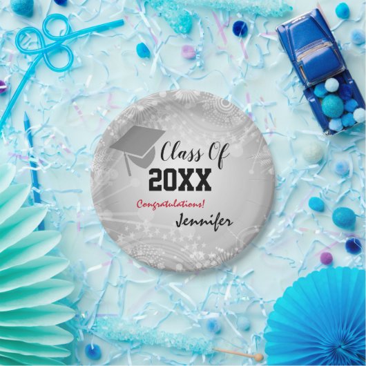 Graduationskap, Class Year 20XX Party Silver Pappteller (Party)