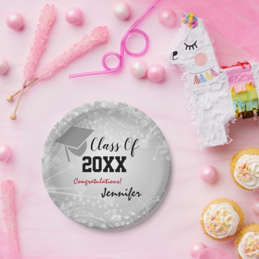 Graduationskap, Class Year 20XX Party Silver Pappteller (Party)