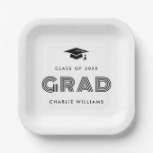 Graduationskappe Grad Grad Grad Klasse weiß Pappteller (Vorderseite)