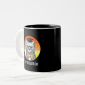 Graduationskappe mit Katze Zweifarbige Tasse (Vorderseite Links)